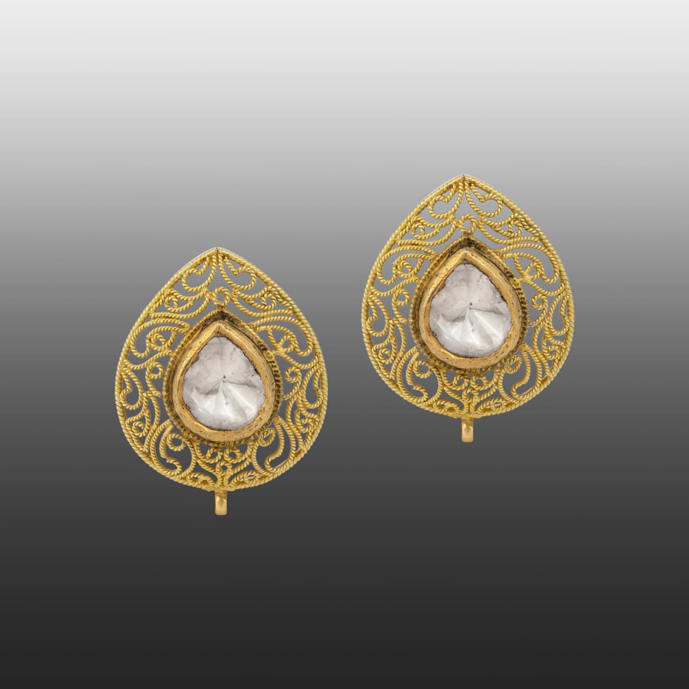 Gold Filigree Polki Stud Earrings